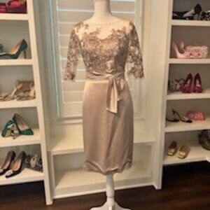 Champagne Lace & Satin Cocktail Dress